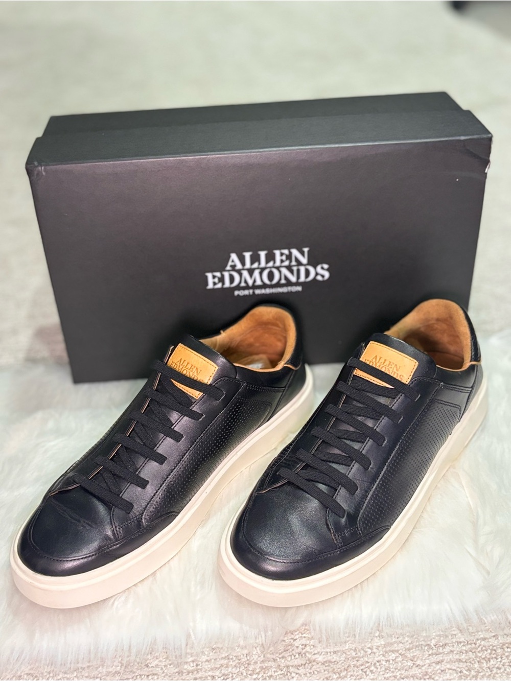 Allen Edmonds Black Leather Sneakers with Cream Soles